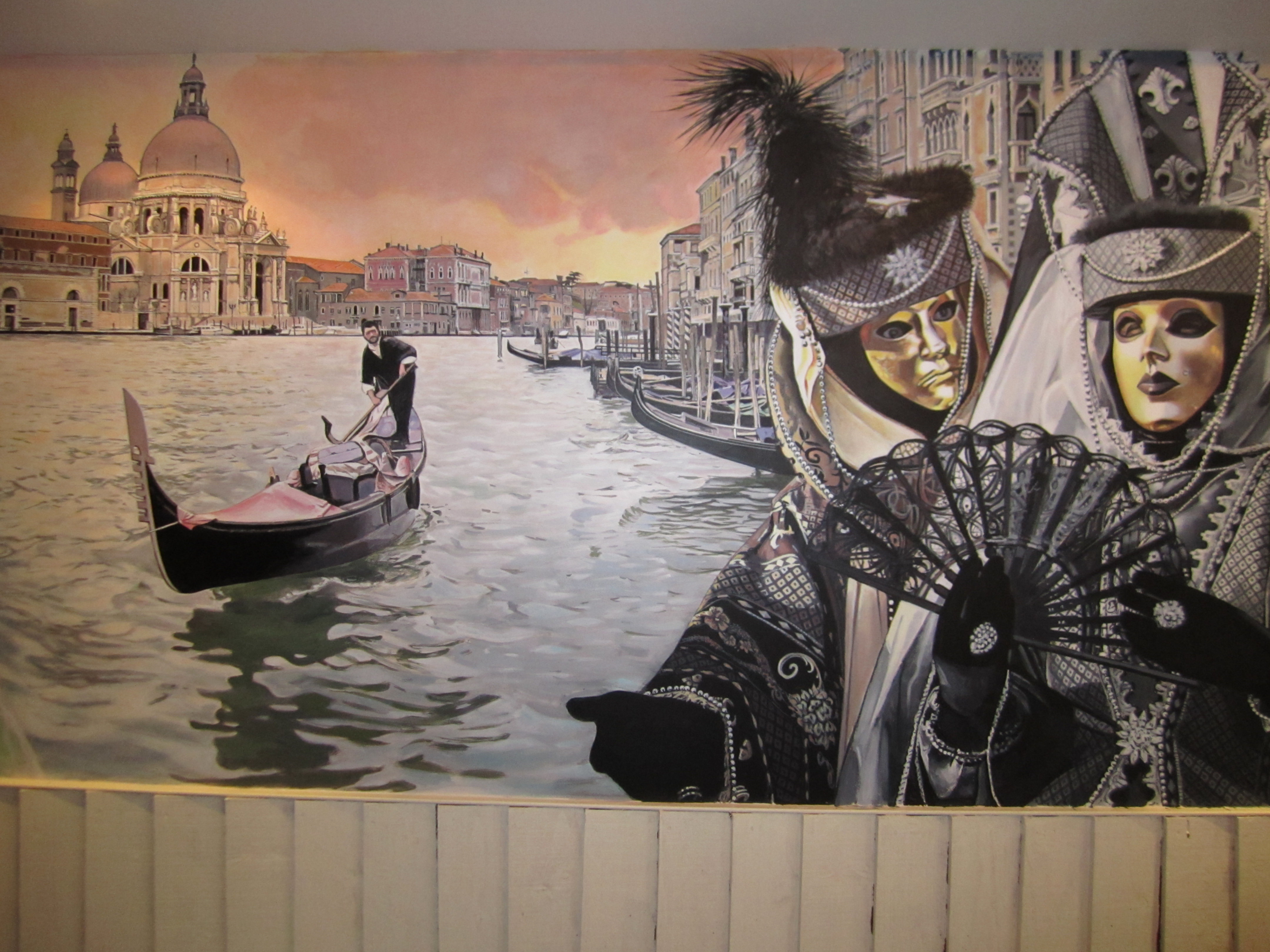 Venetian Carnival, mural in the restaurant Briciole, London, UK